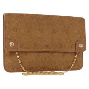 Authentic Christian Dior Honeycomb Canvas Chain Shoulder Bag Gold Brown